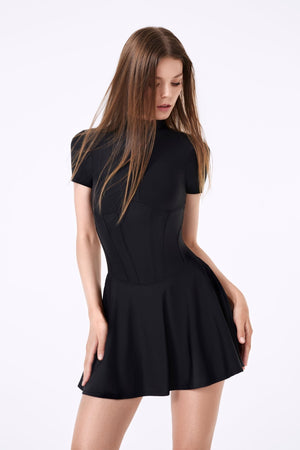 11Nil VIENNA HIGH-ZIP CORSET DRESS - BLACK