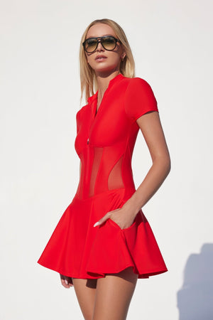 11Nil LONDON LOW-ZIP CORSET DRESS - REAL RED
