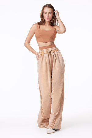 11Nil OSLO FRENCH TERRY WIDE TRACK PANT - SNOW WASH TAN
