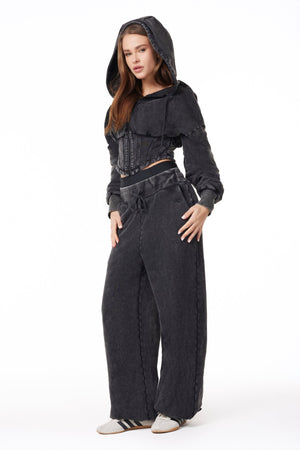 11Nil AMSTERDAM FRENCH TERRY TRACK PANT - SNOW WASH BLACK