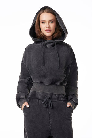 11Nil AMSTERDAM FUNNEL FRENCH TERRY HOODIE - SNOW WASH BLACK