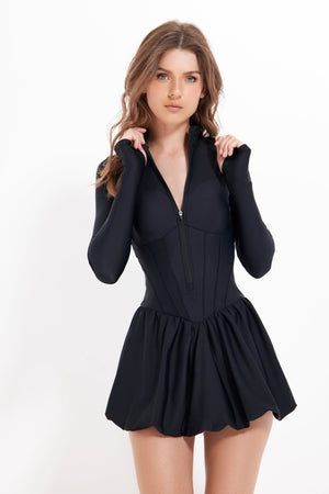 11Nil ROME LONG SLEEVE BUBBLE DRESS - BLACK