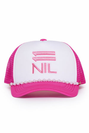 11Nil PEARL POWER STACKED TRUCKER HAT - BUBBLE HOT PINK/White