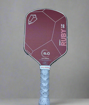 Custom Six Zero Infinity Ruby 16mm Pickleball Paddle - Hesacore Grip - Slyce Speed Cap - Cement drip