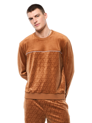 Bandiera Debossed Velour Crewneck-Sugar Almond