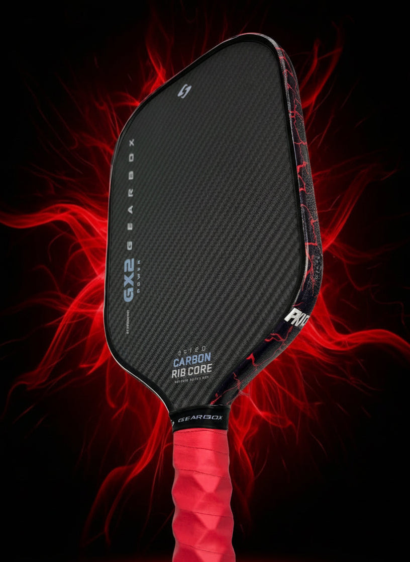 Custom Gearbox GX2 Power Carbon Fiber Pickleball Paddle - Hesacore Grip - Red Magma - Spinwave Pickleball Inc.