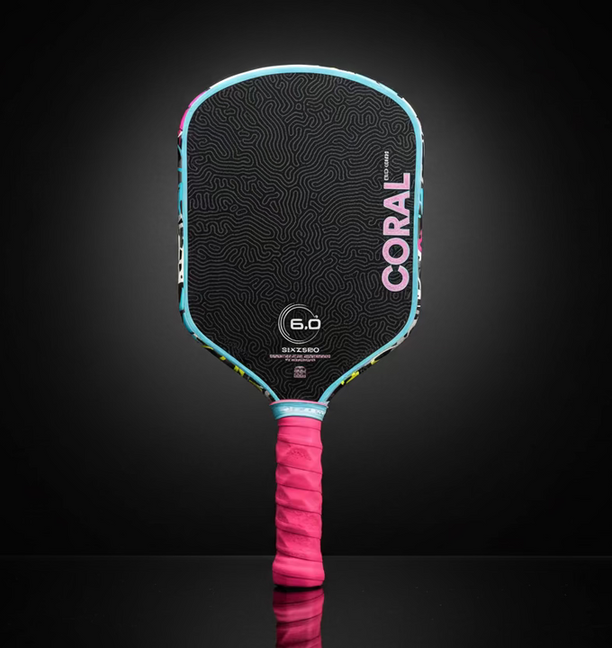 Custom Six Zero Coral Lightweight 16mm Pickleball Paddle - Reverse Grafitti
