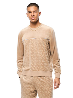 Bandiera Debossed Velour Crewneck-Humus