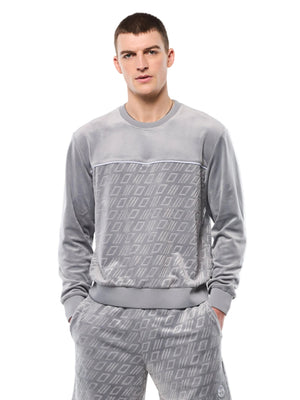Bandiera Debossed Velour Crewneck-Sleet