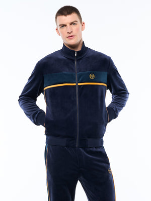 Forato Velour Track Jacket-Maritime Blue