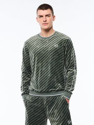 Obliquo Velour Crewneck-Agave Green