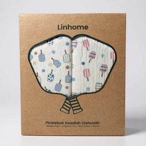 Linhome Match Point Baby Blue & Pink Pickleball Swedish Dishcloths – 2 Pack