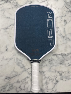 Honolulu Pickleball Company Sword & Shield J2CR Blue Grit White Pickleball Paddle — Spinwave Certified Pre-Owned (Mint)