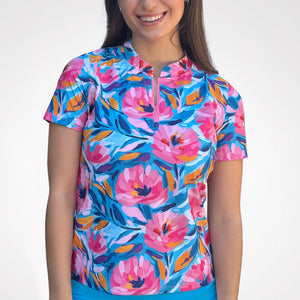 Skort Obsession Miley’s Flowers Polo Quarter-Zip Top